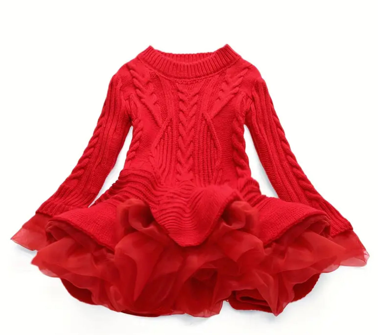 “Jacquard” Knitted Sweater Sweet Organza Long Dress Girls