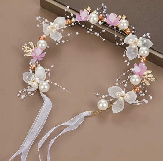 1PC Romantic Floral, Headband With Faux Pearls & Beads