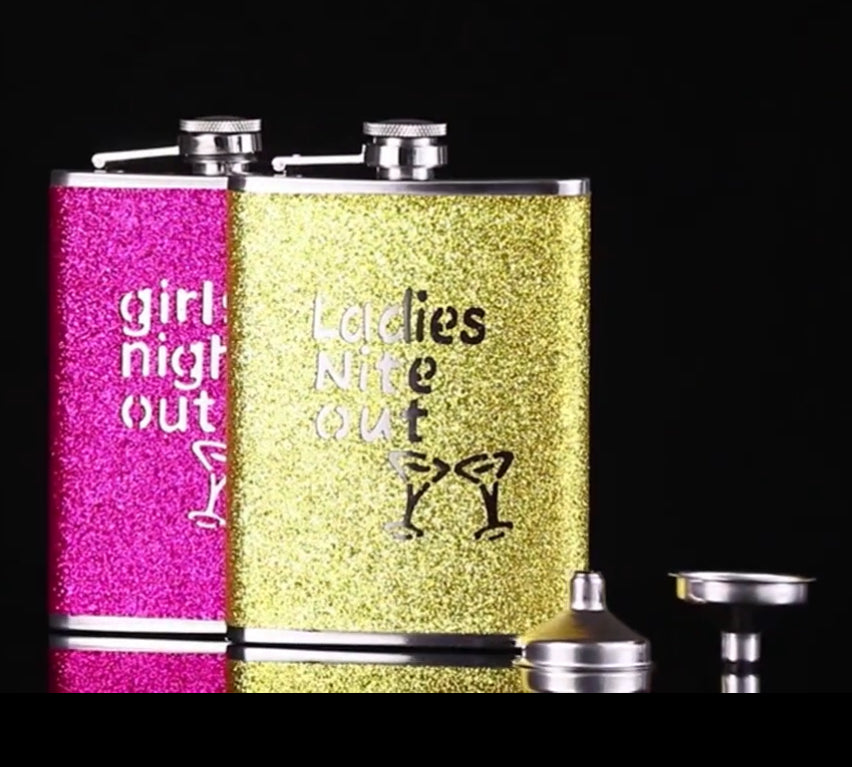 1set/1pc Girls' Night Out Stainless Steel, Glitter Pocket Flask & Funnel