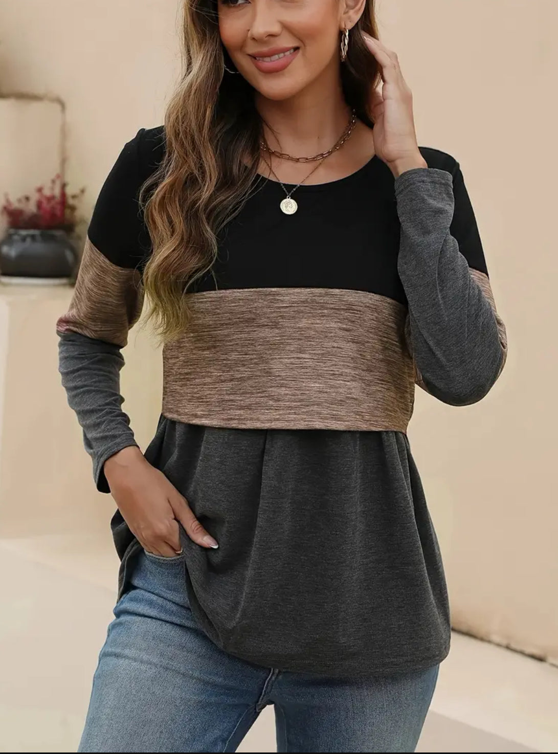Women's Maternity Contrast Color T-shirt Long Sleeve Breast Feeding Tees, Baby 🌟🌙 Bumps Collection
