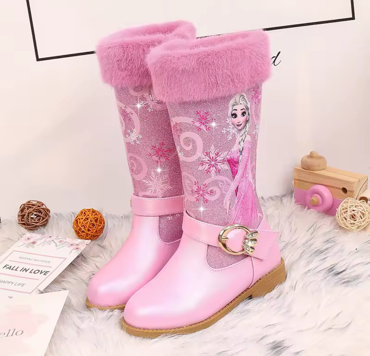 “ELSA” Tall Plush Low Heel Leather Side Zipper Boots