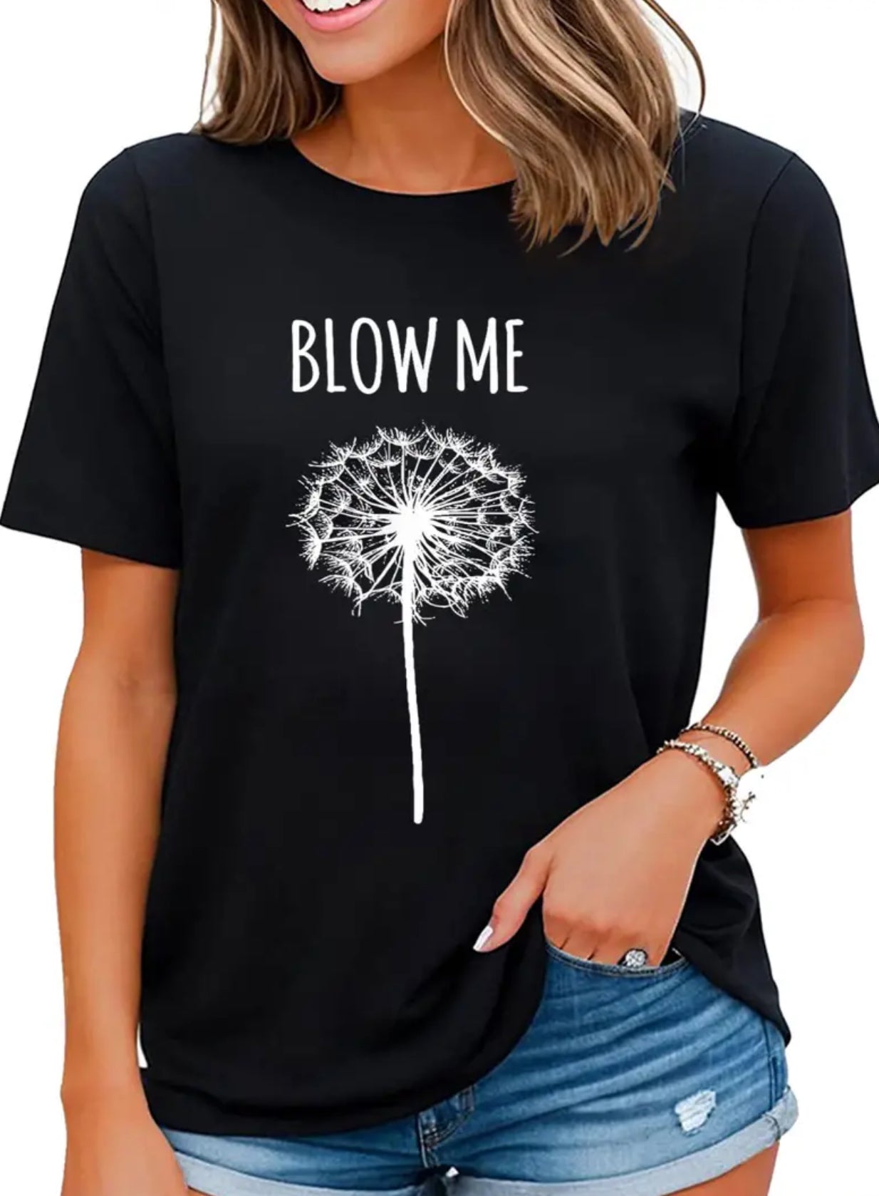 “Blow Me Dandelion Flower” Humorous Graphic Tee Casual Wear