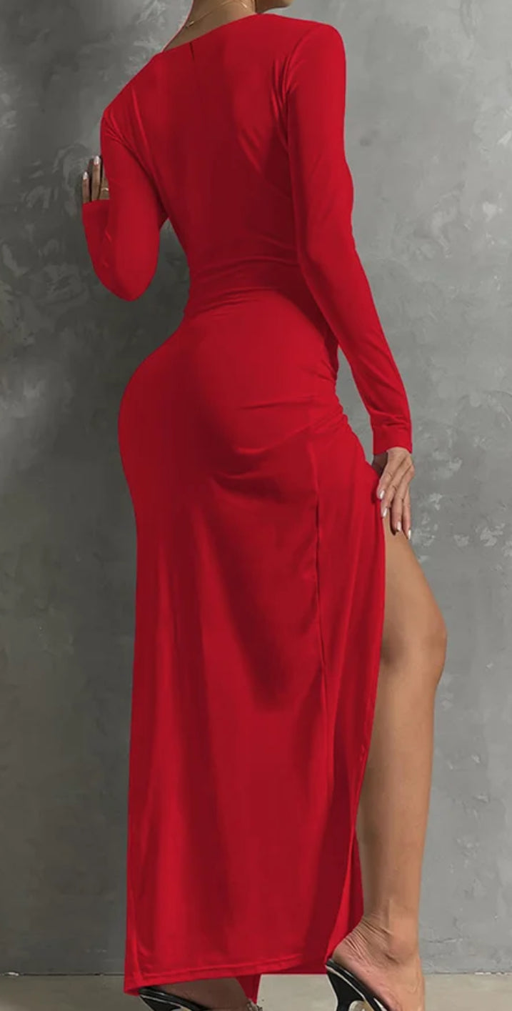 Vestido sexy de mujer con escote en U grande, corte en V, plisado y abertura