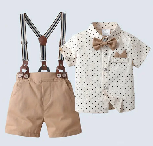 Pajarita y pantalones cortos color caqui para caballeros bebés varones: ropa informal con estilo