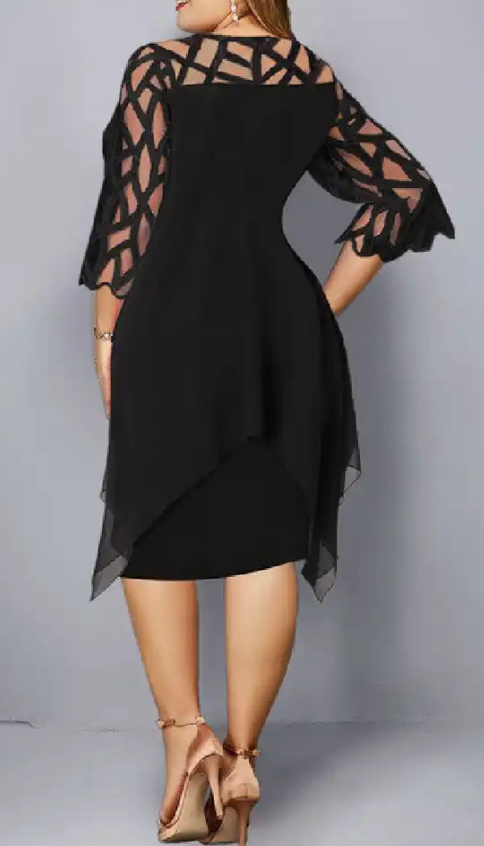 Elegant Mini Dress, O Neck, Lace Sleeve, Up to 6XL