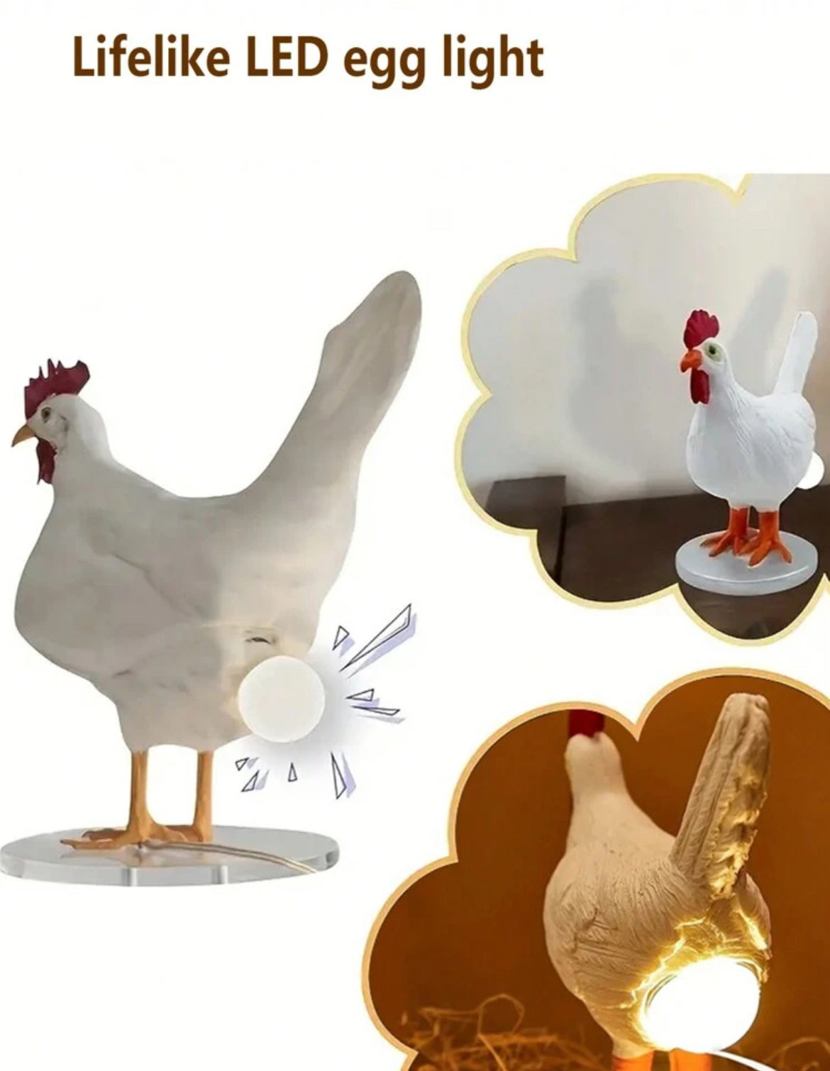 1pc Novel Funny Simulated Rooster Egg Laying Night Light, 3D Resin, USB