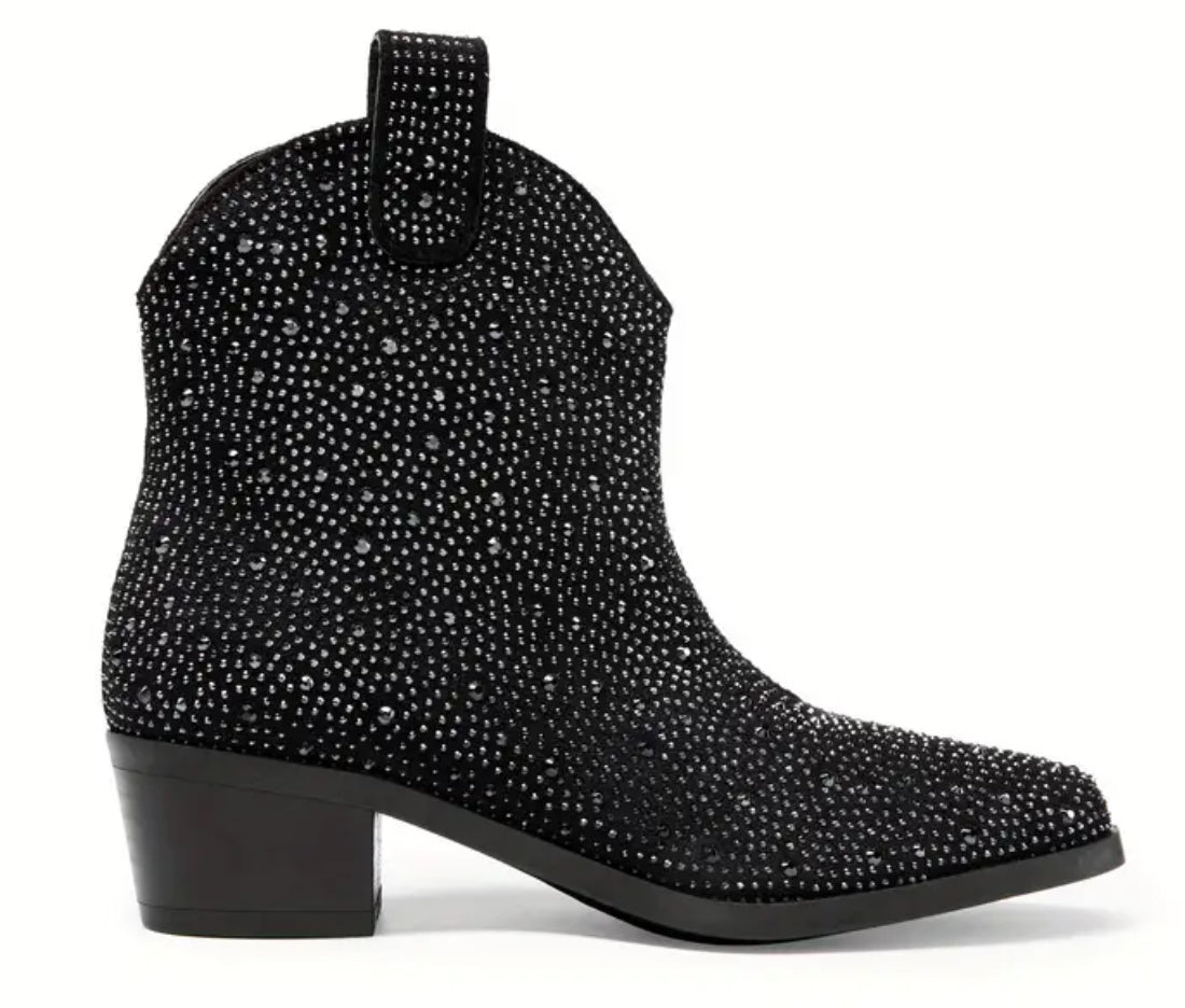 “Sparkling Cowgirl” Cowboy Rhinestone Ankle High Boots, Low Heel, Youth