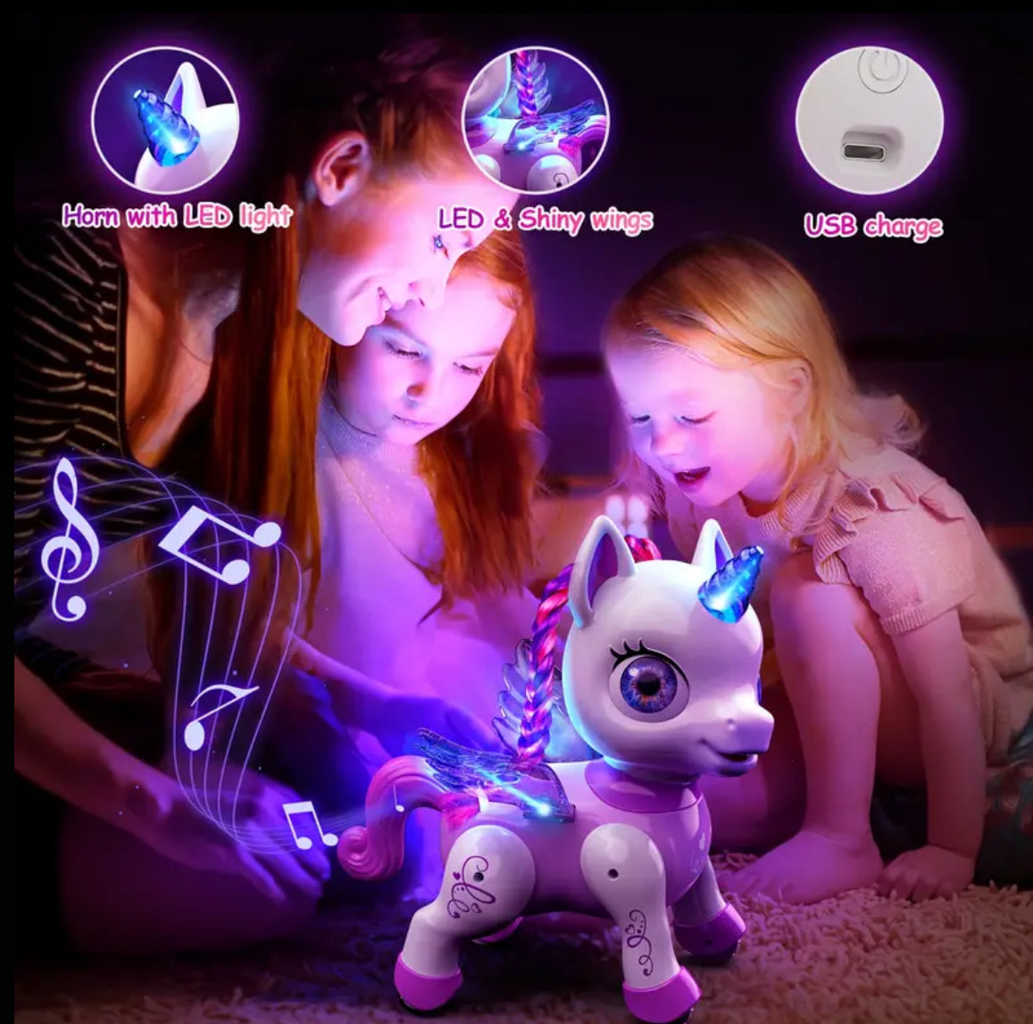 Interactive Unicorn Robot Pet with Music, Dance & Walk - USB Rechargeable