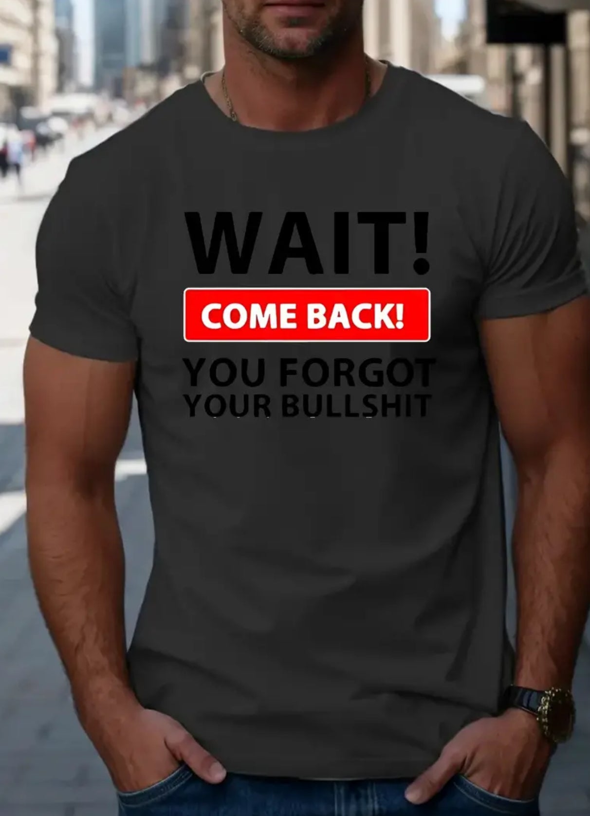 “WAIT” Men's T-shirt, Crew Neck Short Sleeve, Casual Comfortable