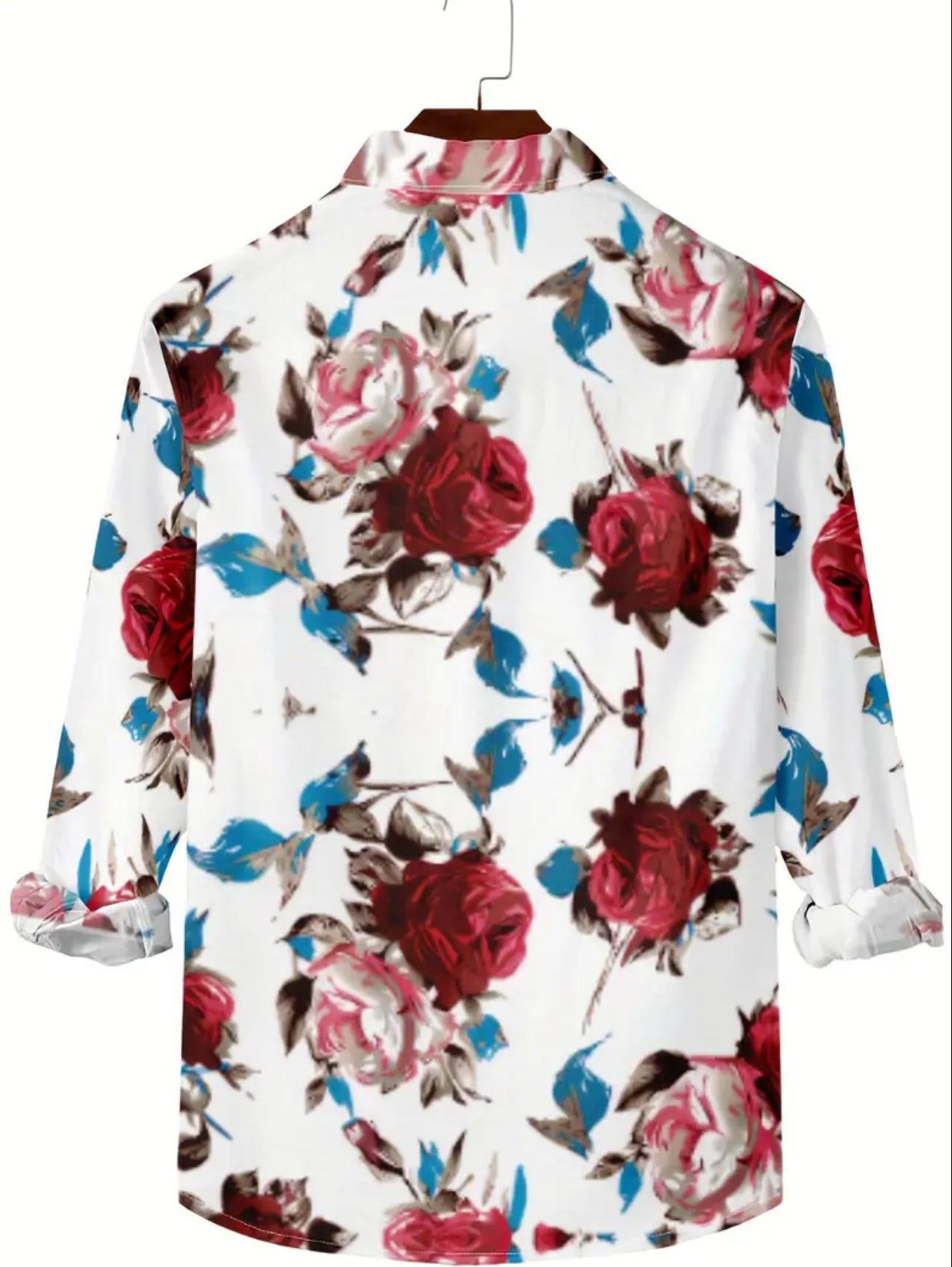 Rose Print Men's Casual Button Up Long Sleeve Shirt