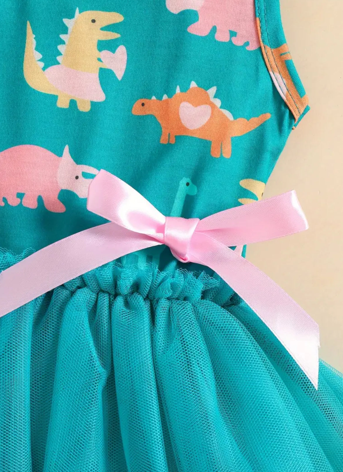 Dinosaur Print Sleeveless Mesh Baby Girl Dress 🦕