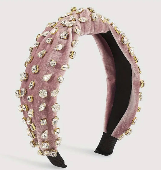 Accesorio para el cabello con joyas, 1 diadema acolchada de terciopelo elegante, nudo ancho