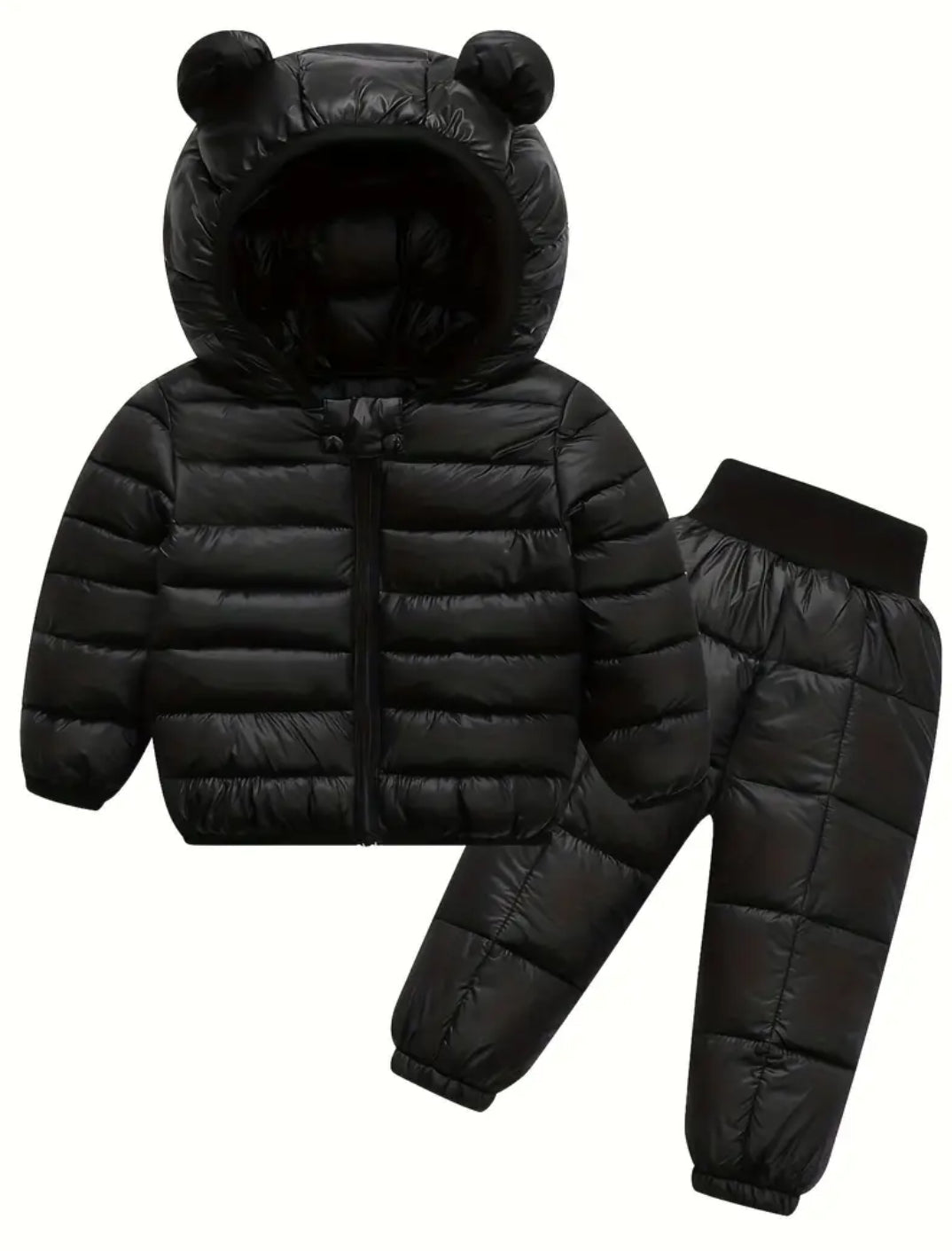 2pcs Kids Winter Padded Hooded Coat and Pants Set