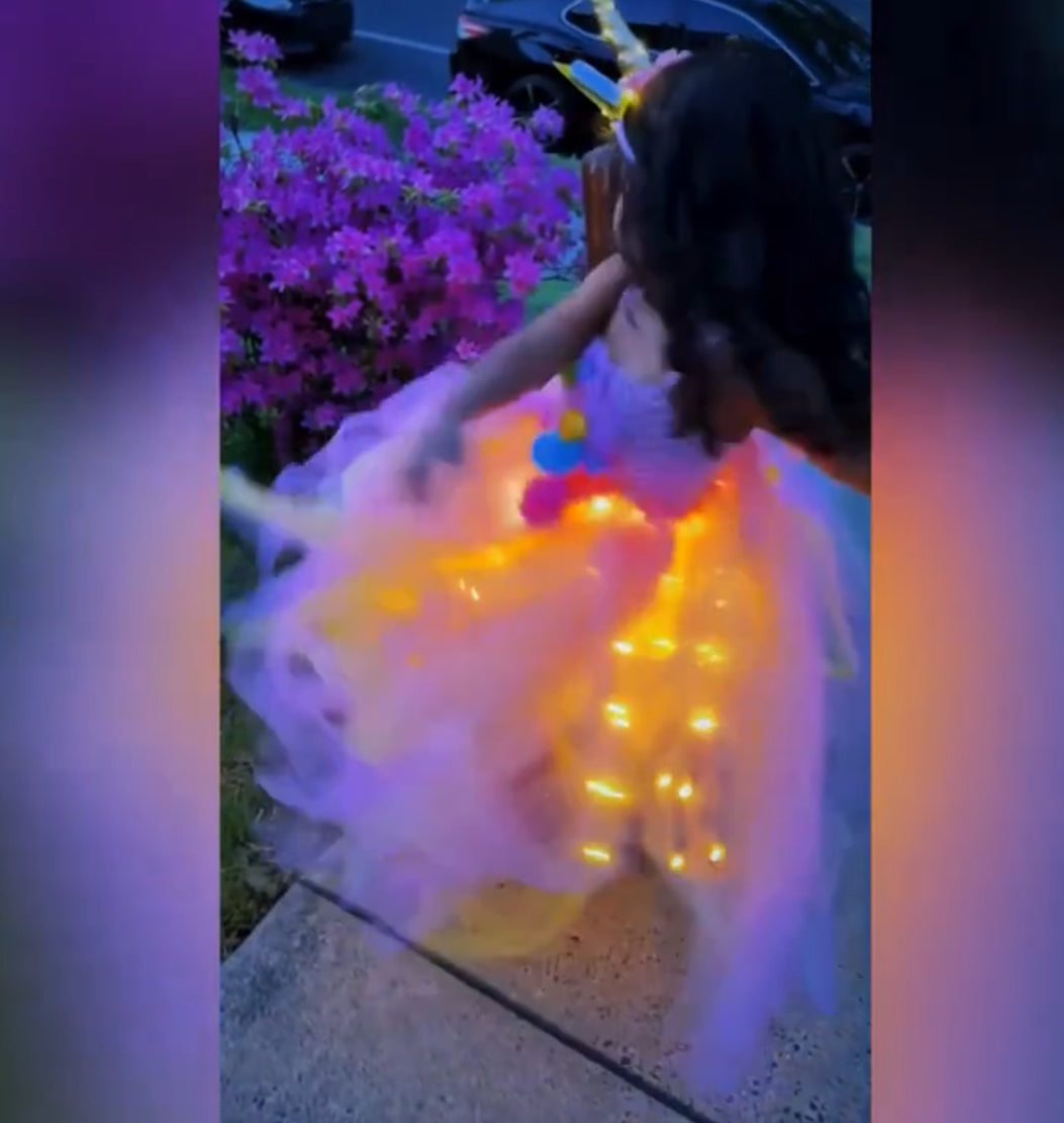 Rainbow Unicorn LED për vajza, kostume elegante të Princeshës TuTu (Nuk përfshihen bateritë)