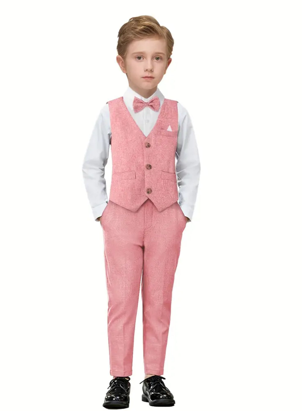 Spring Colors, 4pcs Boy's Gentleman Outfit, Bowtie & Shirt & Vest & Pants Set