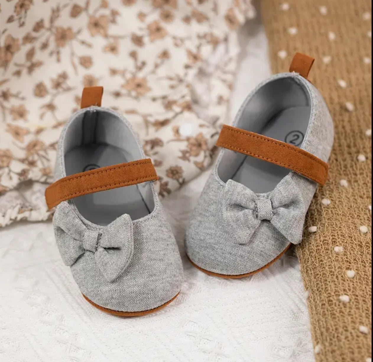 Infant Baby Girls Plush Mary Jane Flats, Bowknot Design Soft Sole, Chic Earth Tones, Glam ✨ Baby Collection