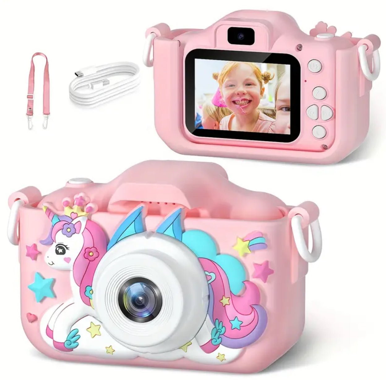 1 cámara HD Unicorn, adecuada para niños de 3 a 12 años, tarjeta de 32 GB