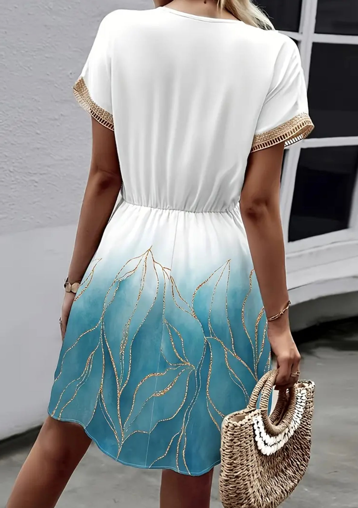 Gold Marble, Elegant Short Sleeve Dress