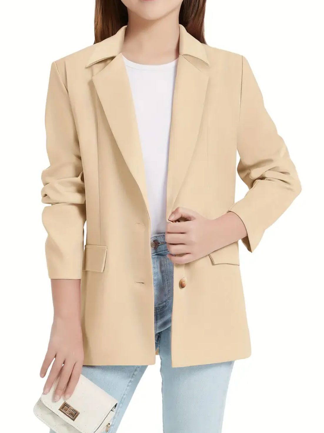 Blazer formal para adolescentes con cuello de solapa y manga larga “Go Chic or Go Home”