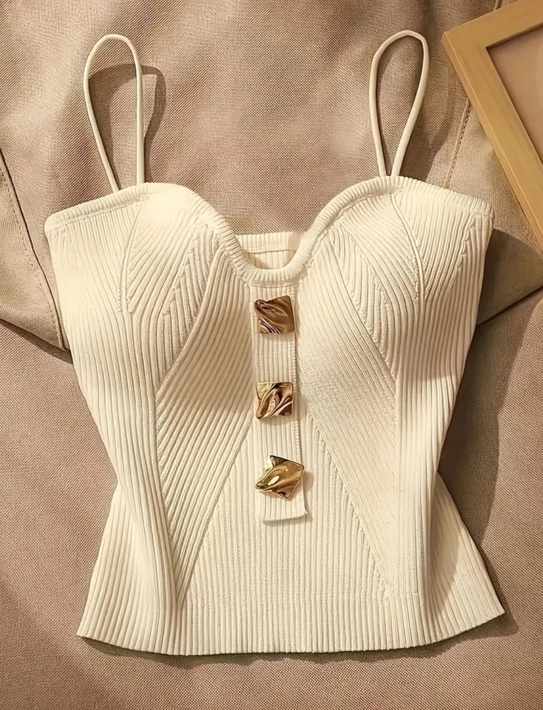 Women's “Diva” Strapless V-Neck, Gold Accent, Knitted Tank Top