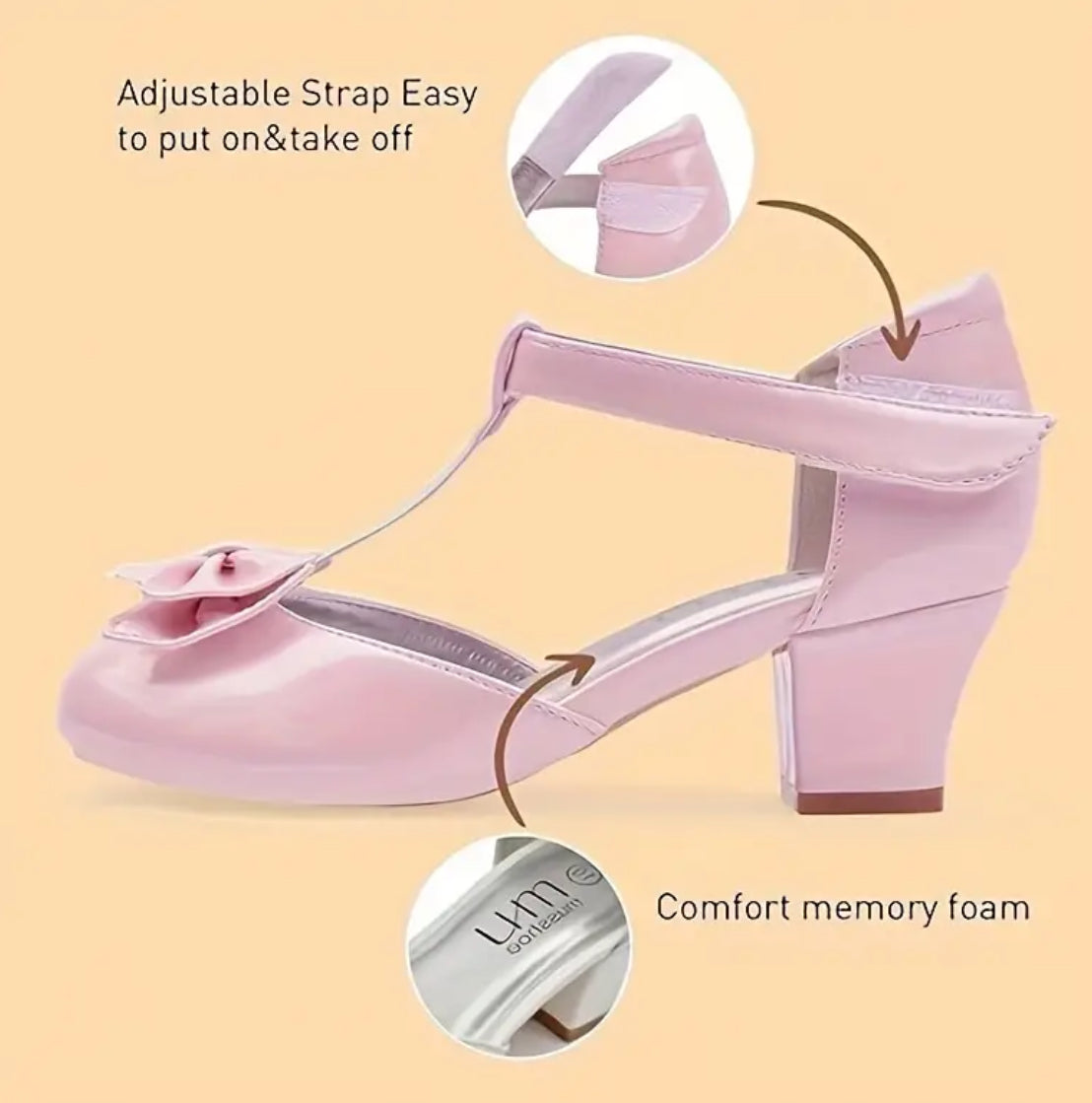 “Pink Bow Princess 🎀” Mary Jane, Low Heel, Up to Size 2 Big Kids