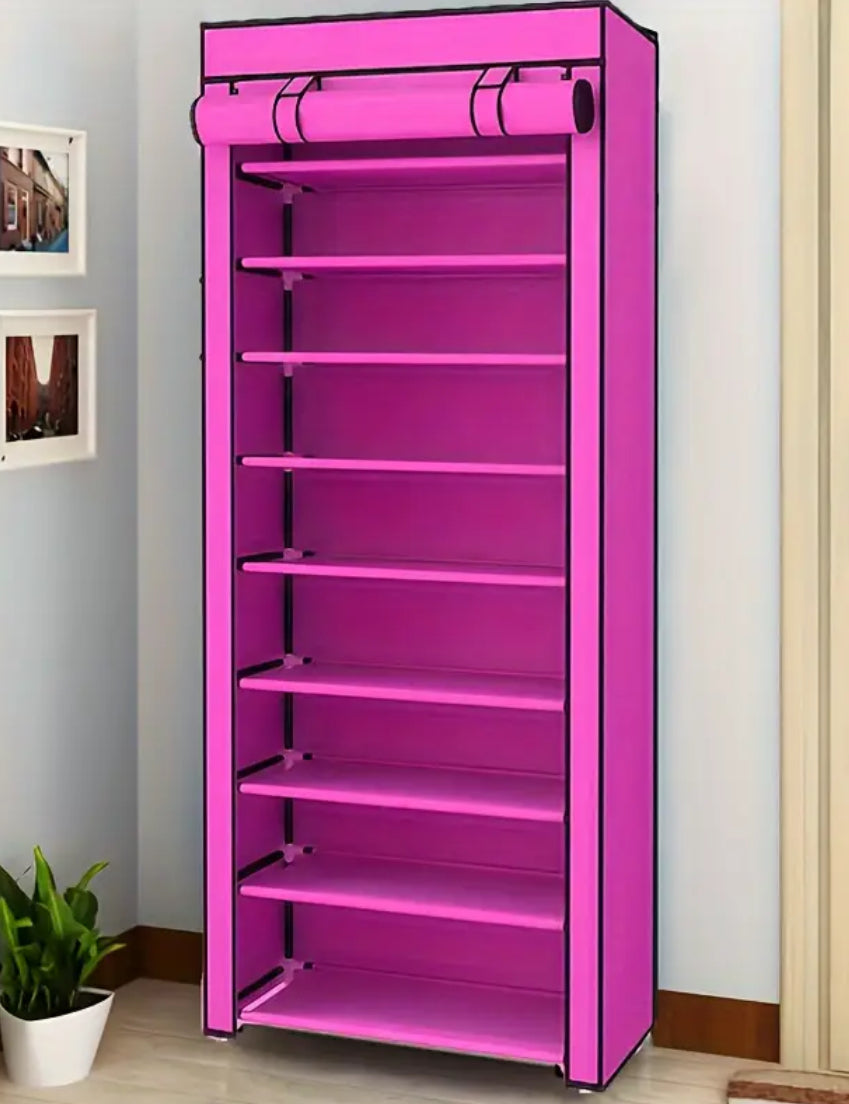 1pc 10 Layer Shoe Cabinet with Dust Cover, Space Saving + Large Capacity