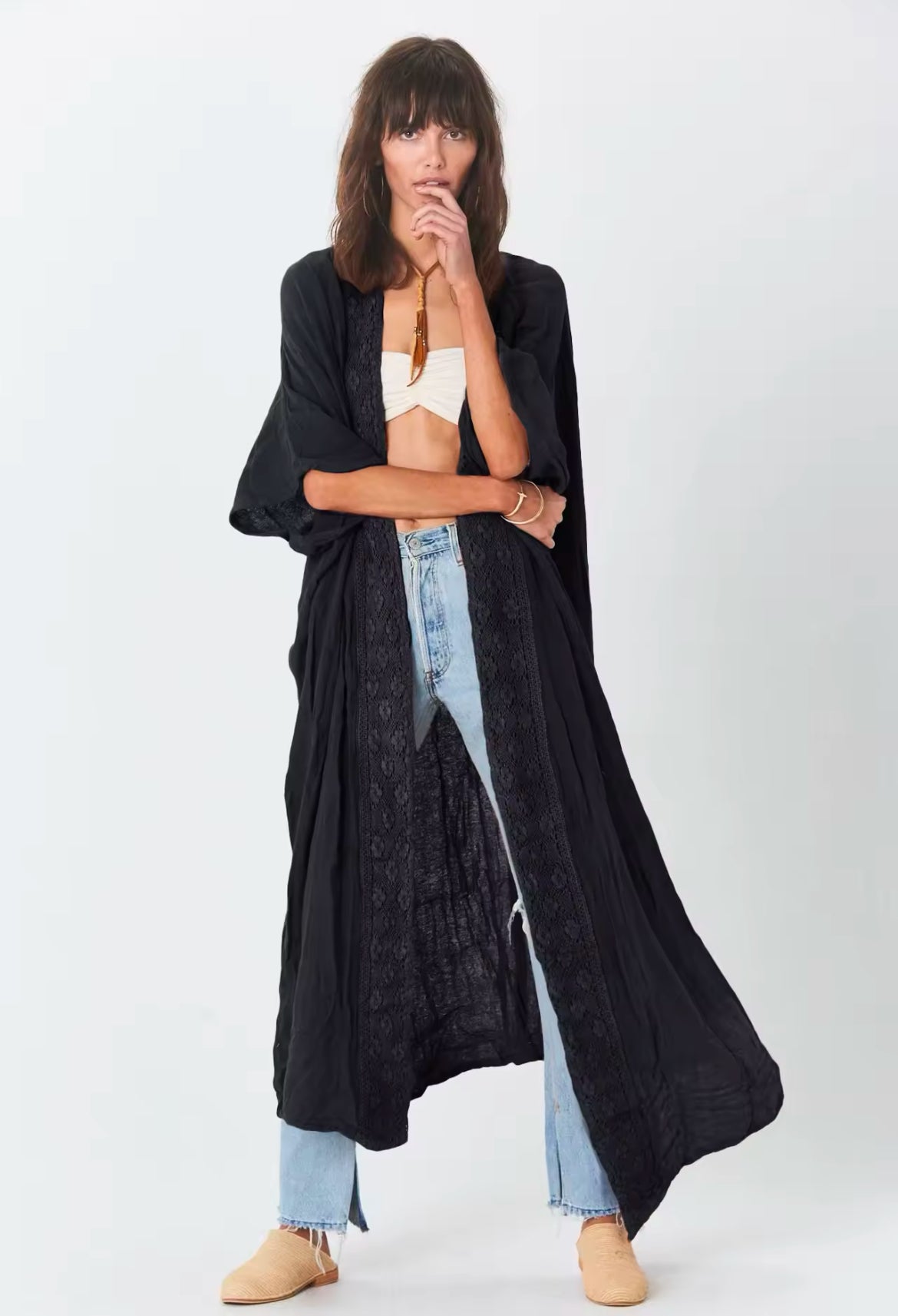 ‘Bohemian’ Maxi Lace Trimmed Kimono