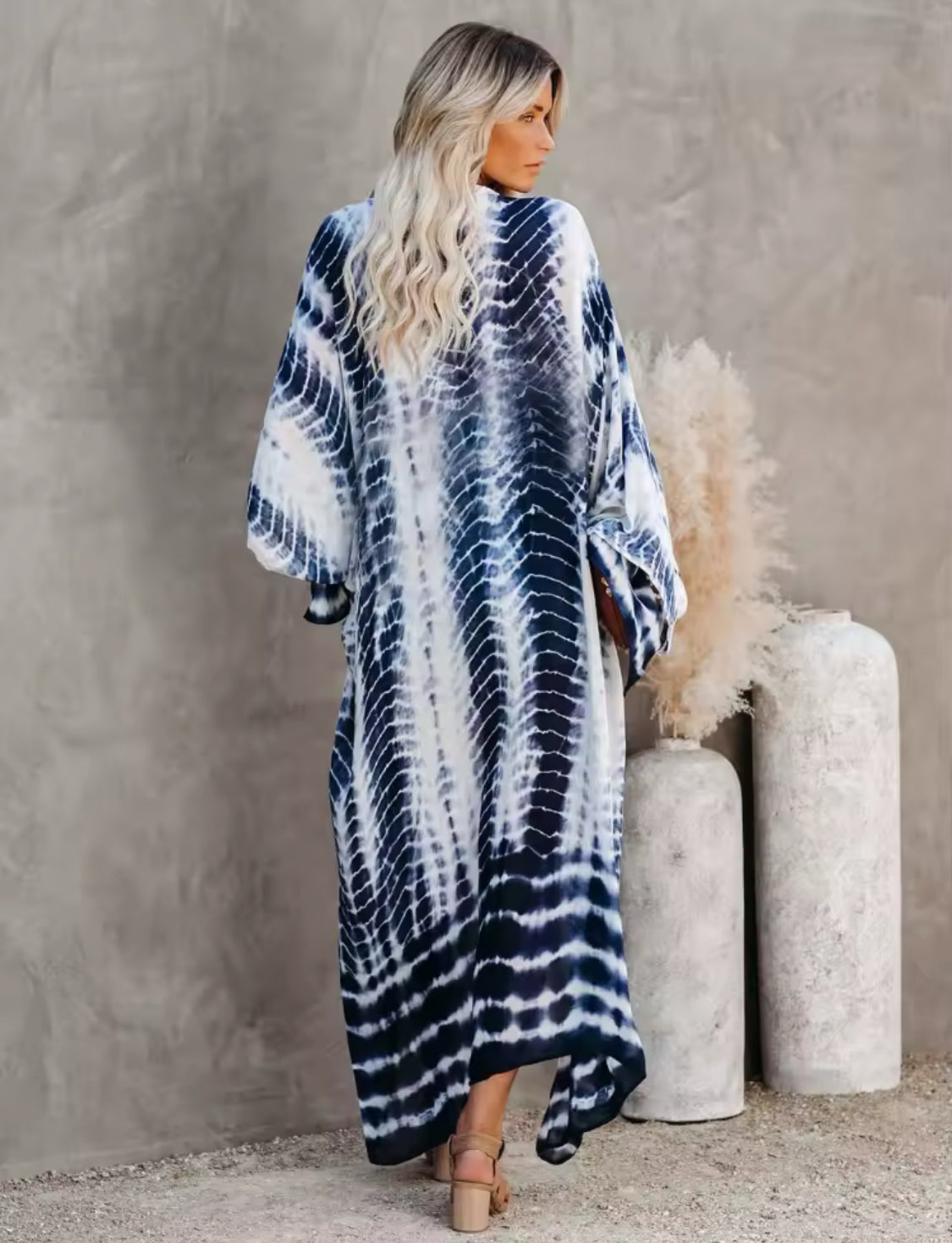 Color Wash Belted Pareo Bohemian Beach Kimono Dress