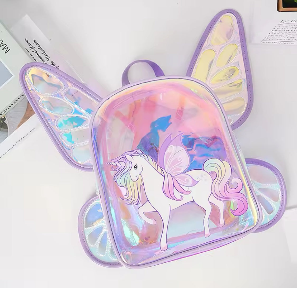 Mochila infantil transparente y moderna “Alas de unicornio”