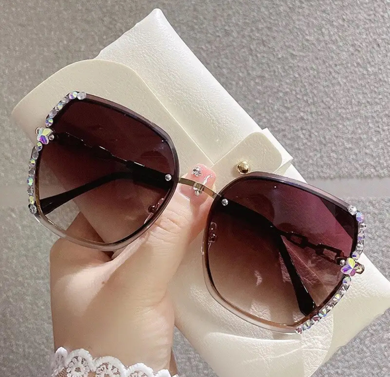 Rhinestone Rimless Fashion Sunglasses, Casual Gradient UV400