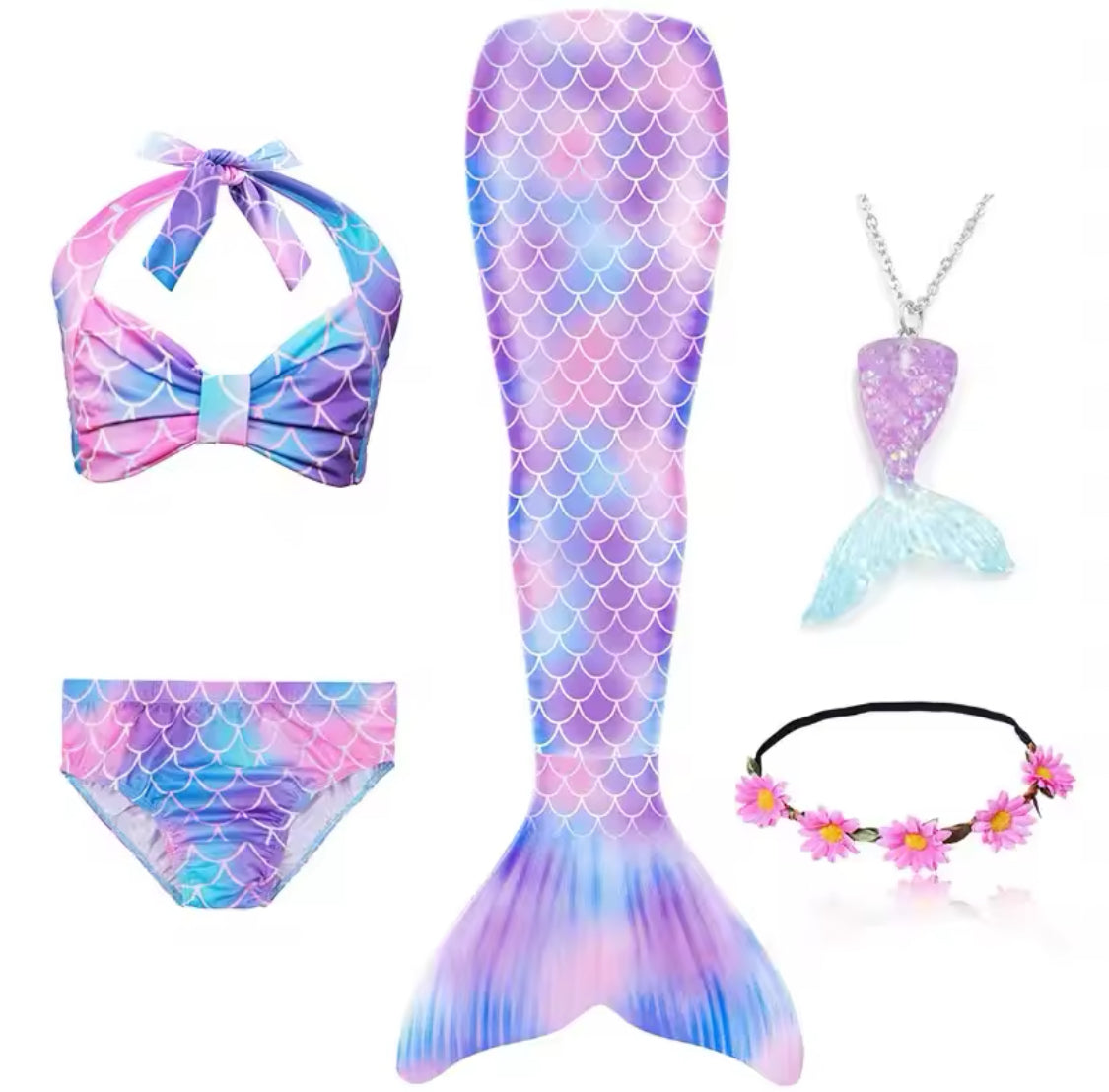 5Pcs/Set Girls Mermaid Tail Swimsuits 🪷🐚 Little Mermaid