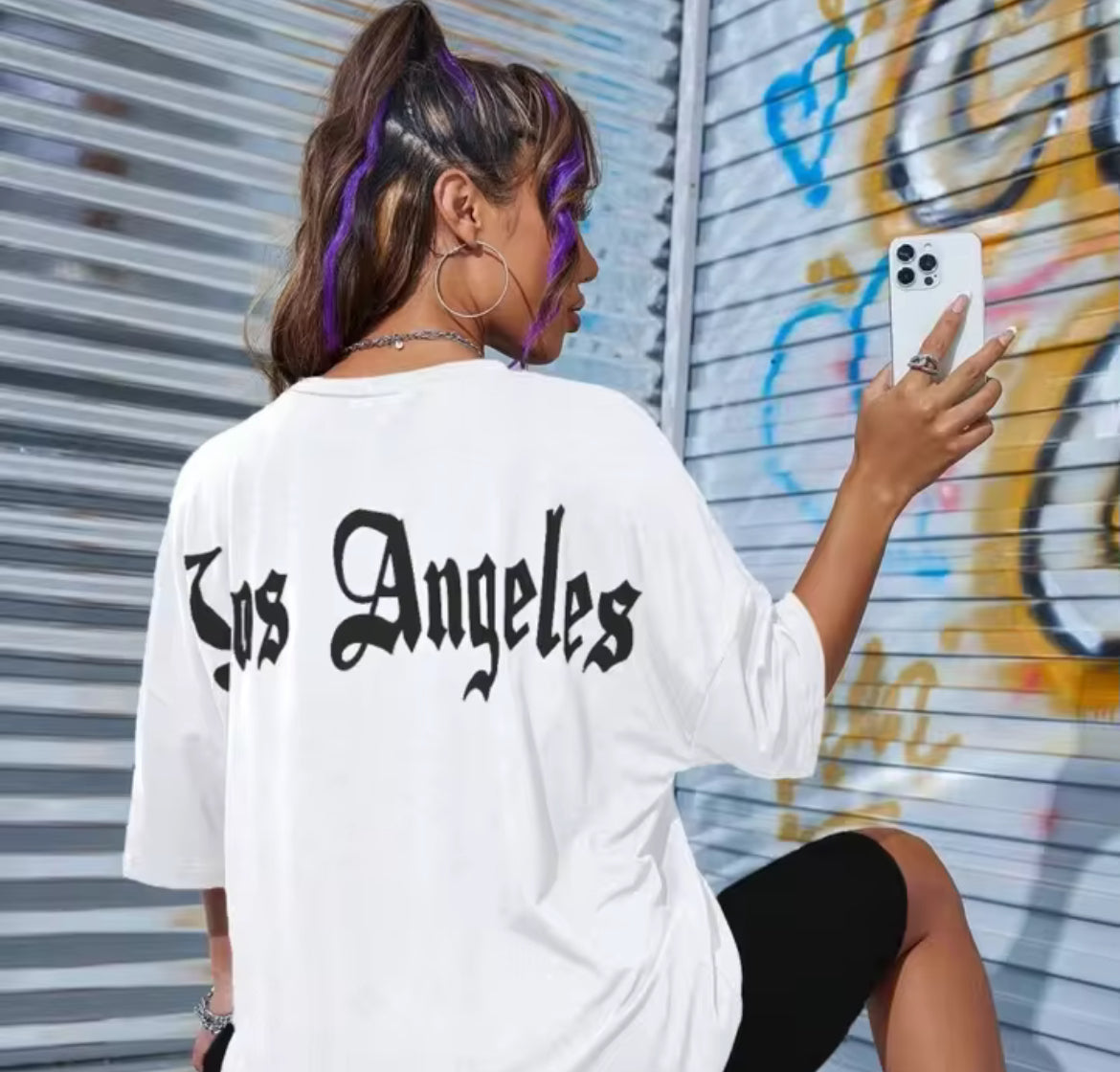 “Los Angeles” 💙 T-Shirt rastësore, të lirshme, femrash