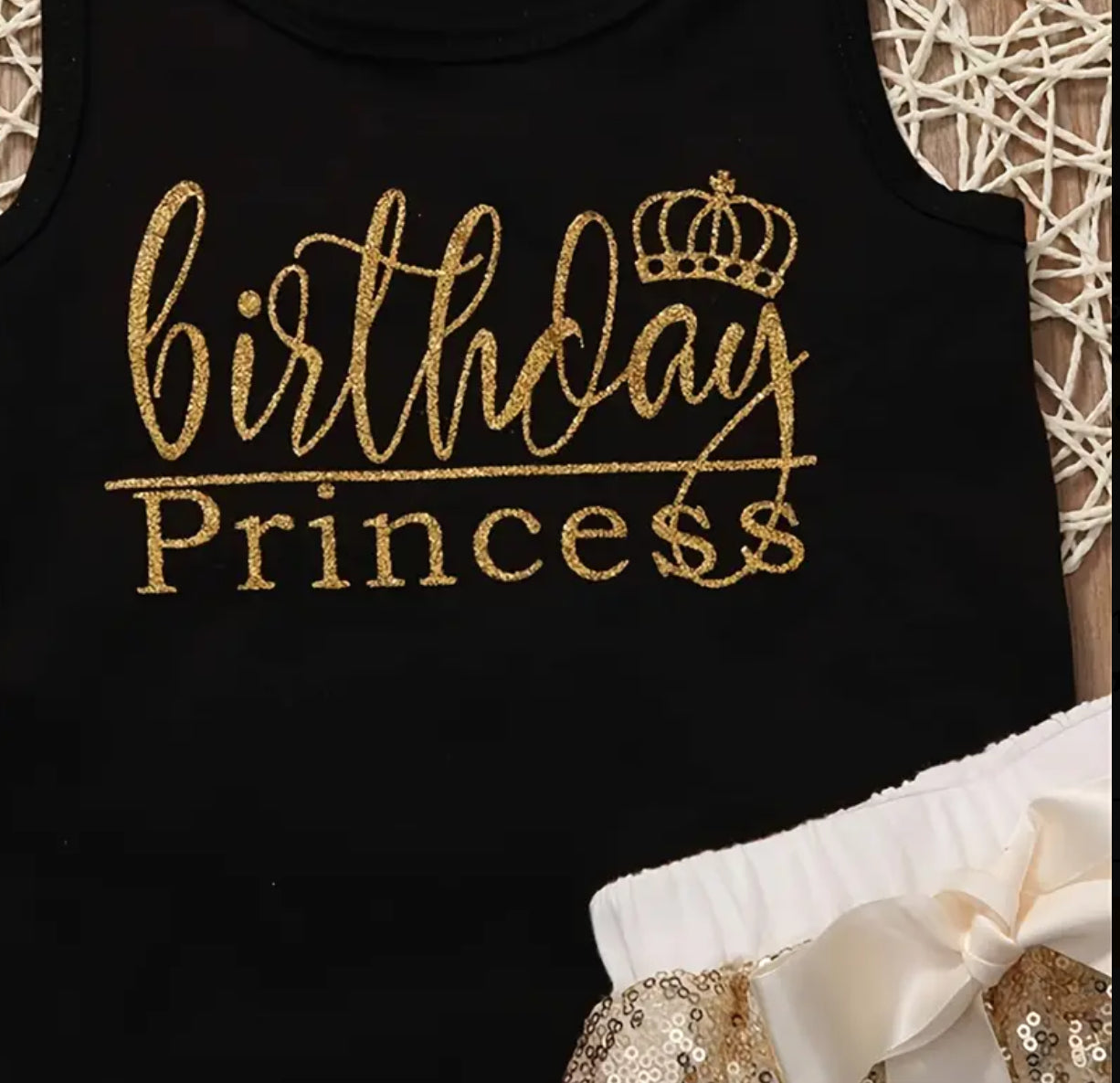 2pcs Girls ''Birthday Princess'' Tank Top & Sequin Shorts Set