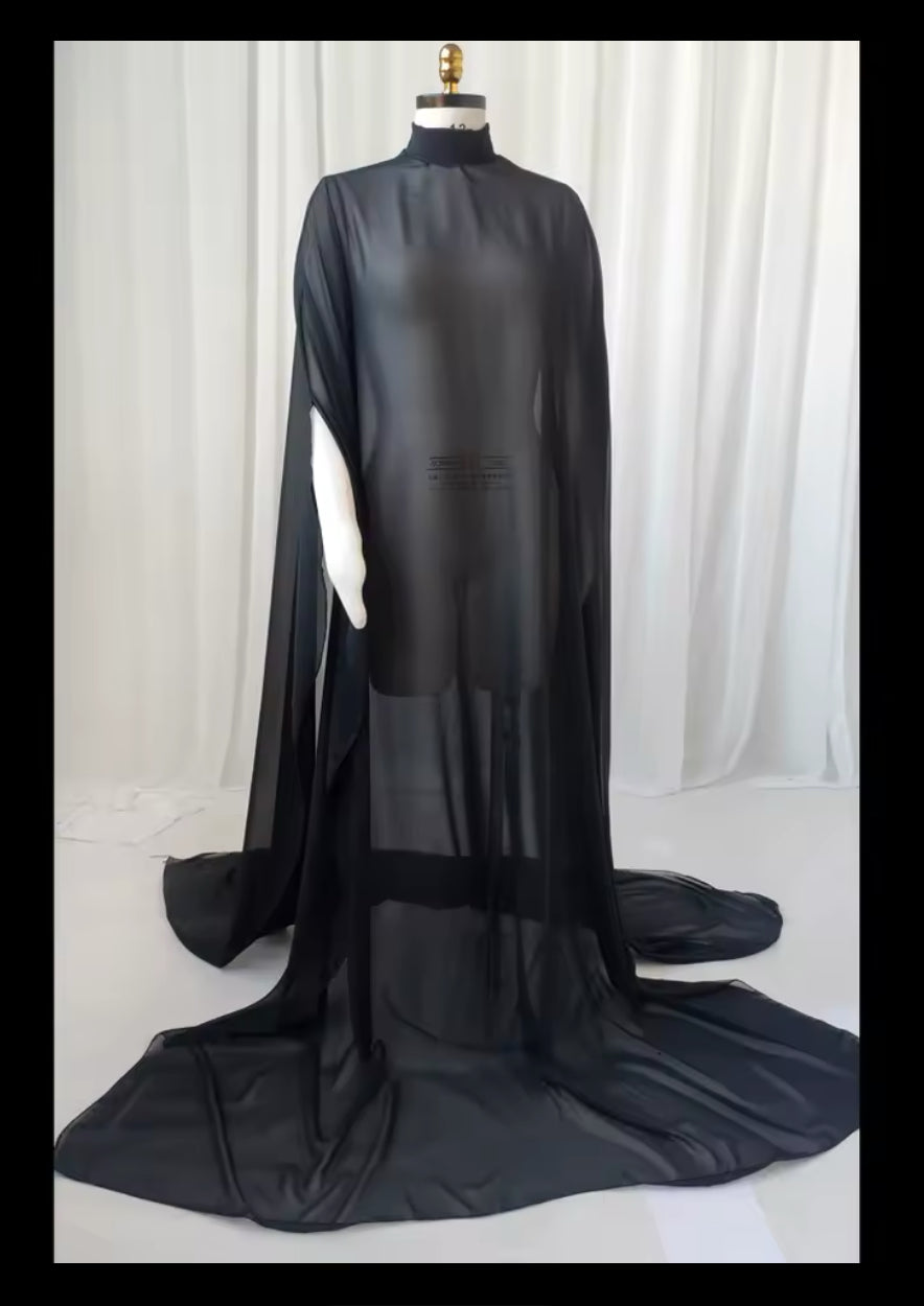 Maternity Photography “Translucent Black Chiffon”Cloak Cape Dress