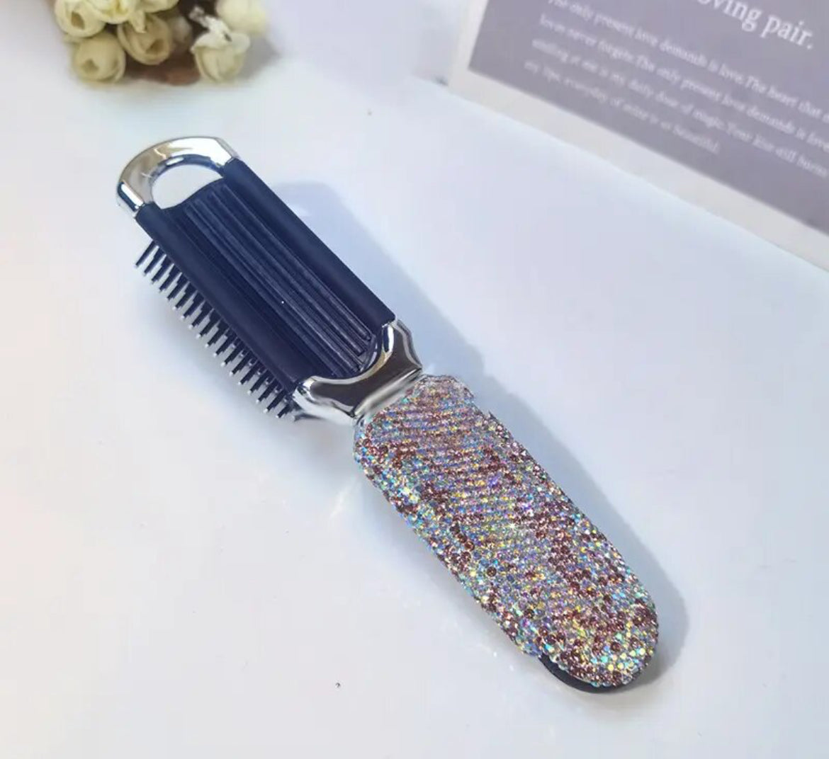 Rhinestone Air Cushion Travel Foldable Comb, Mirror, 2in1