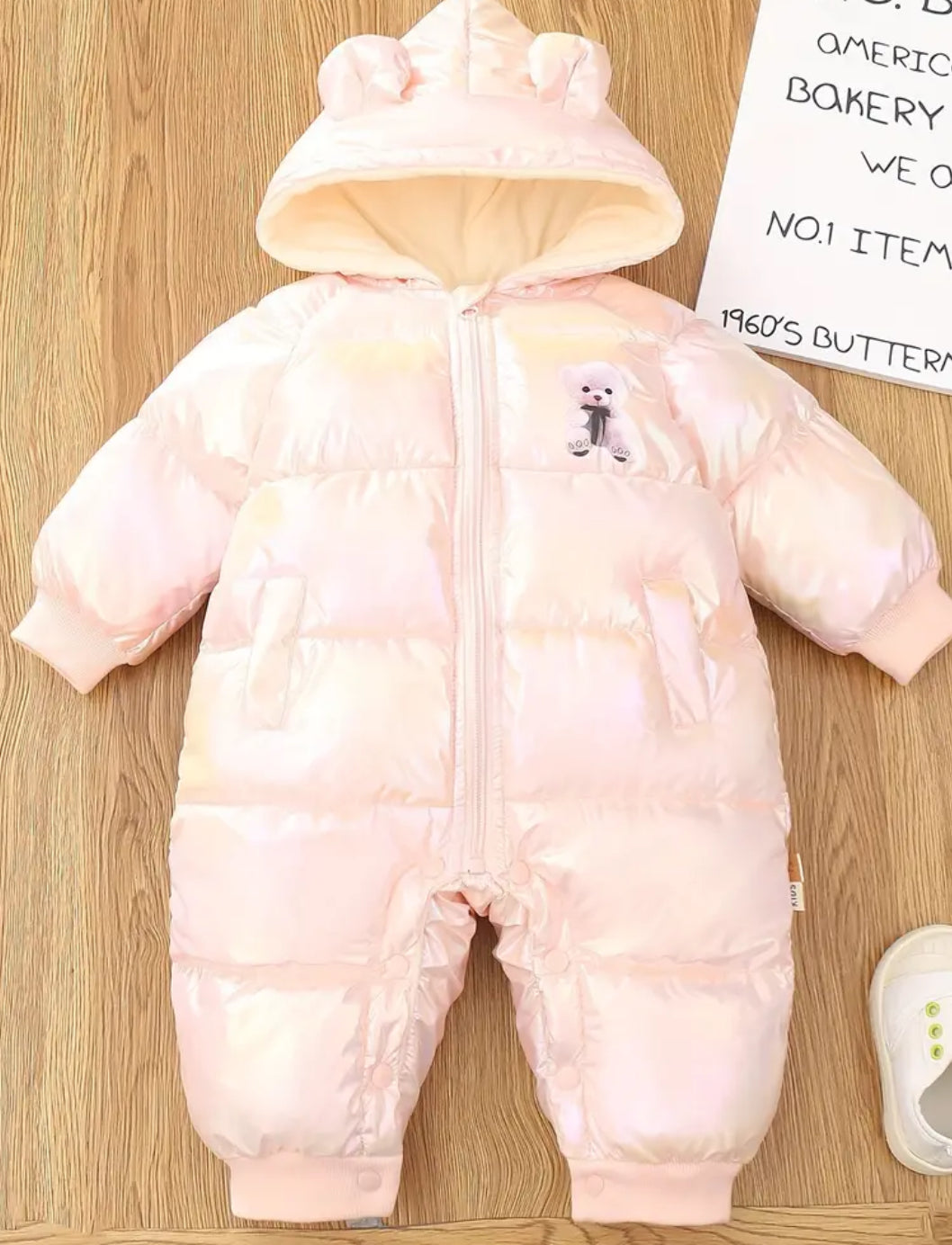 “Baby Bear” 🐻 Holographic Snowsuit, Puffer Coat with Hood and