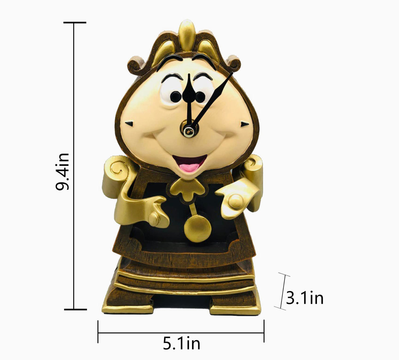 Figuras de acción de Disney de La Bella y la Bestia: Cogsworth, Mr Clock, estatua de lámpara de vela Lumiere