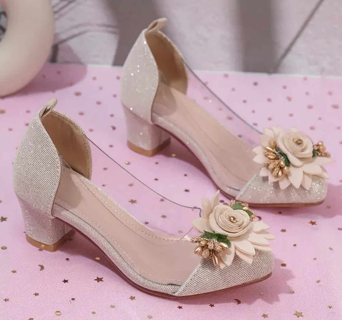 “Elegant Flower” Transparent High Heel Shoes For Girls