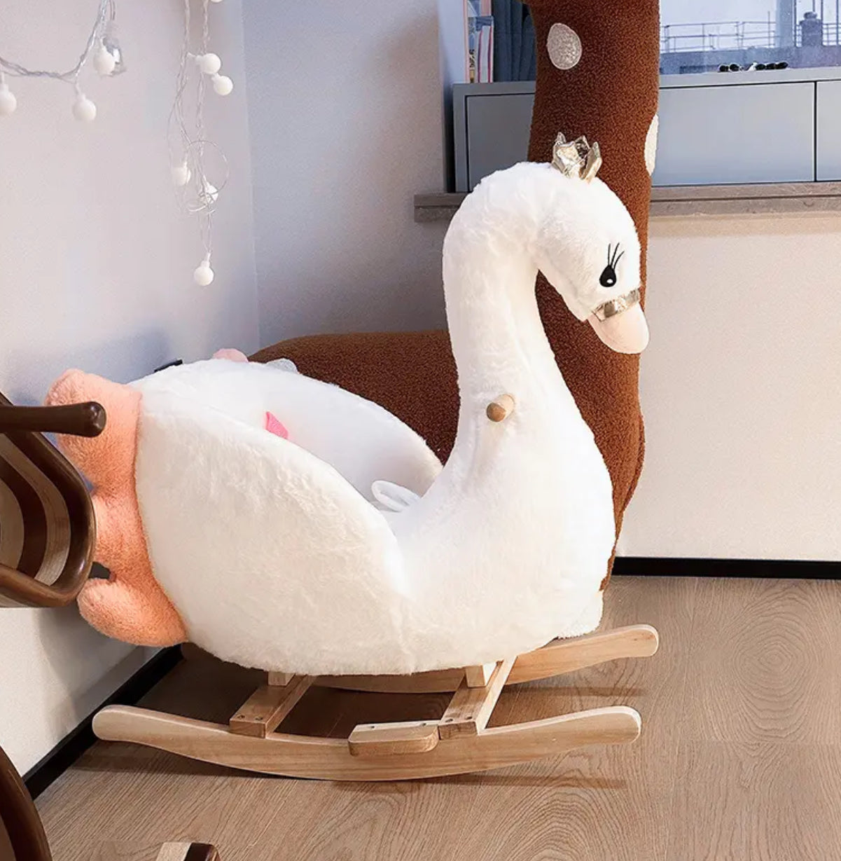 Silla mecedora de madera de peluche cisne 🦢 o dinosaurio 🦕