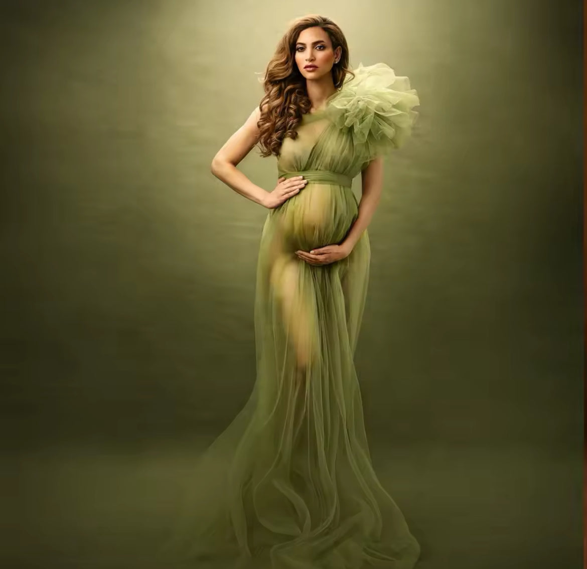 Maternity Photography Dress- Sexy Perspective Mesh, Single Shoulder