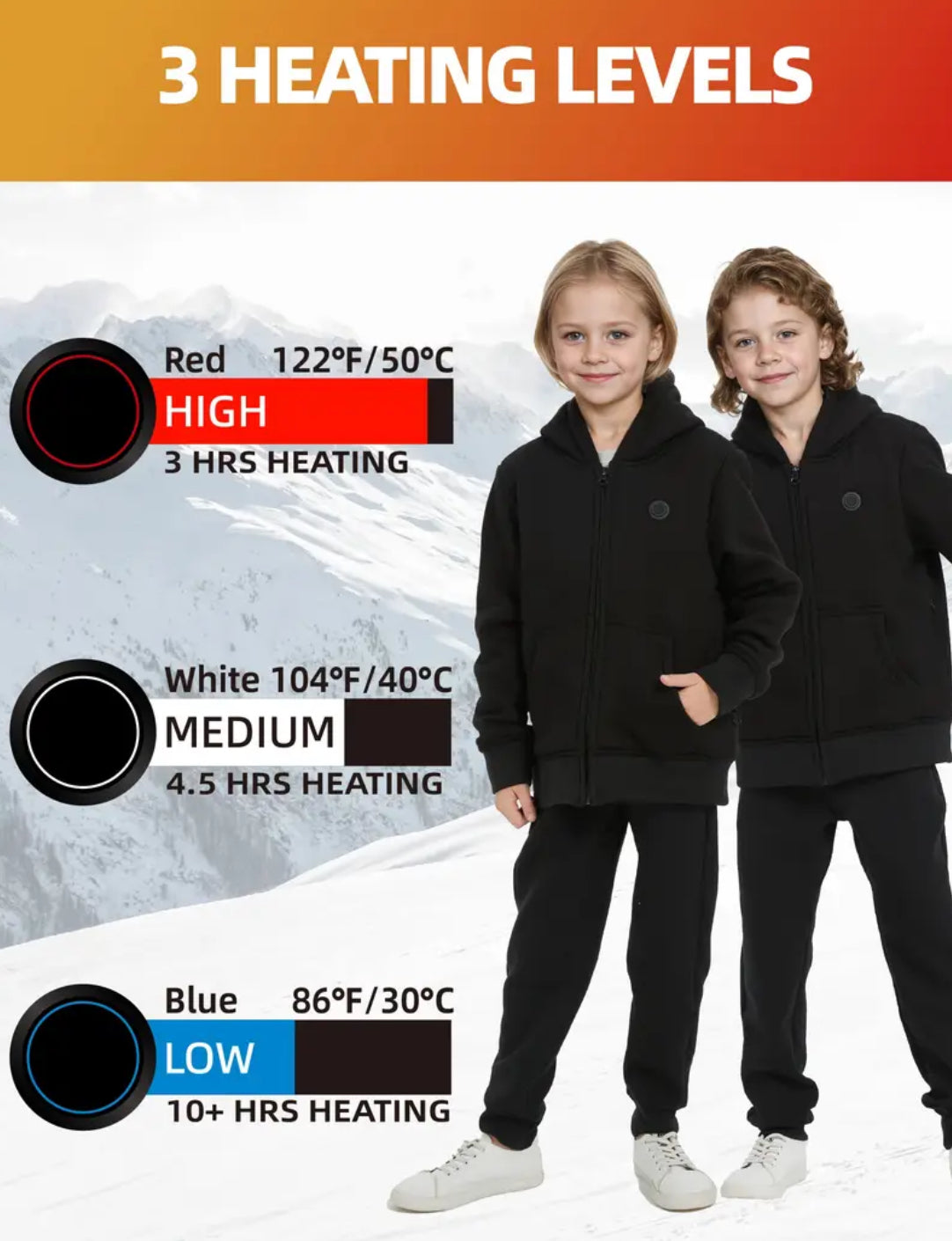 Kids Heated Hoodie Jacket, Full-Zip With 5V Battery Pack