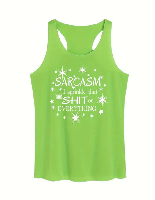 Camiseta sin mangas ajustada de moda de verano para mujer con "Sarcasmo"