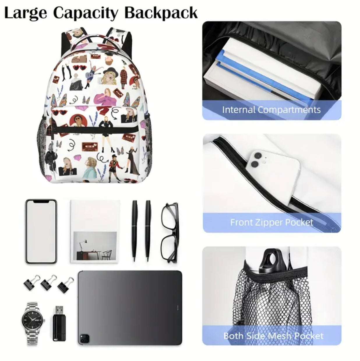 “Swifties Backpack” Music Singer Lovers, Large Capacity School/Laptop/Carry Bag