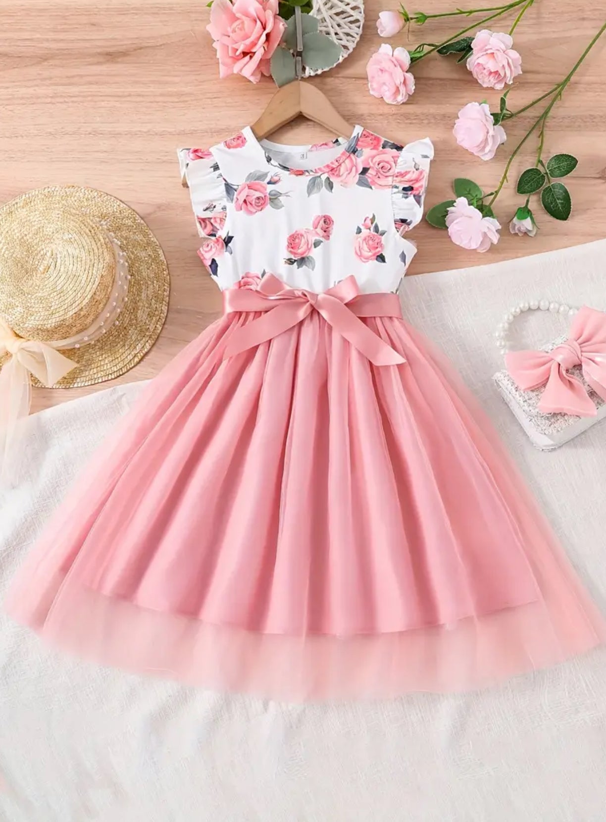 Girls Floral Pattern Sleeveless Tutu Dress For Spring Fall Gift