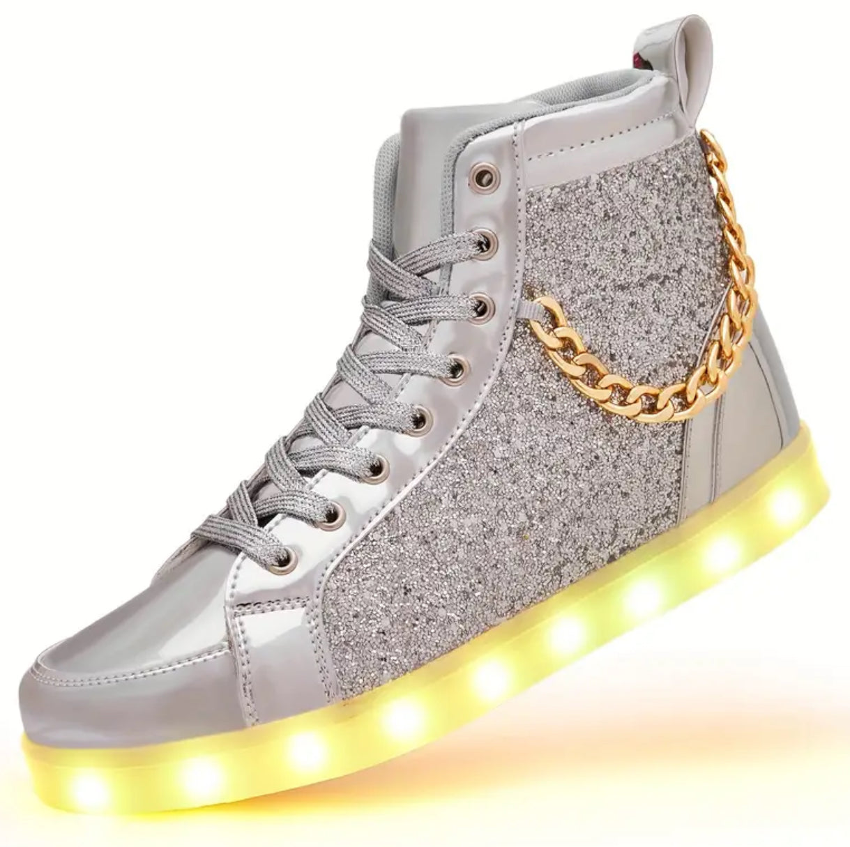 Vibrant LED Glitter Chain High Top Shoes, Flashing Luminous, Women and Mens