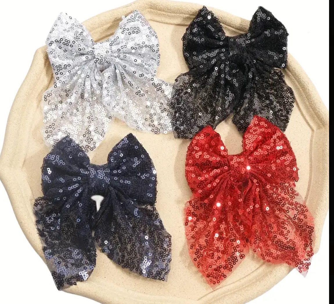 4pcs Vintage Sequin Decor Bowknot Hair Clips