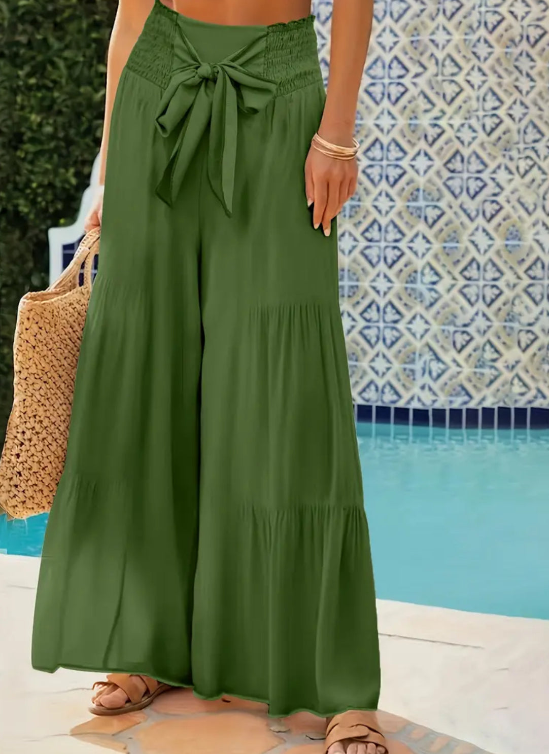 Boho Casual Drawstring Palazzo Pants