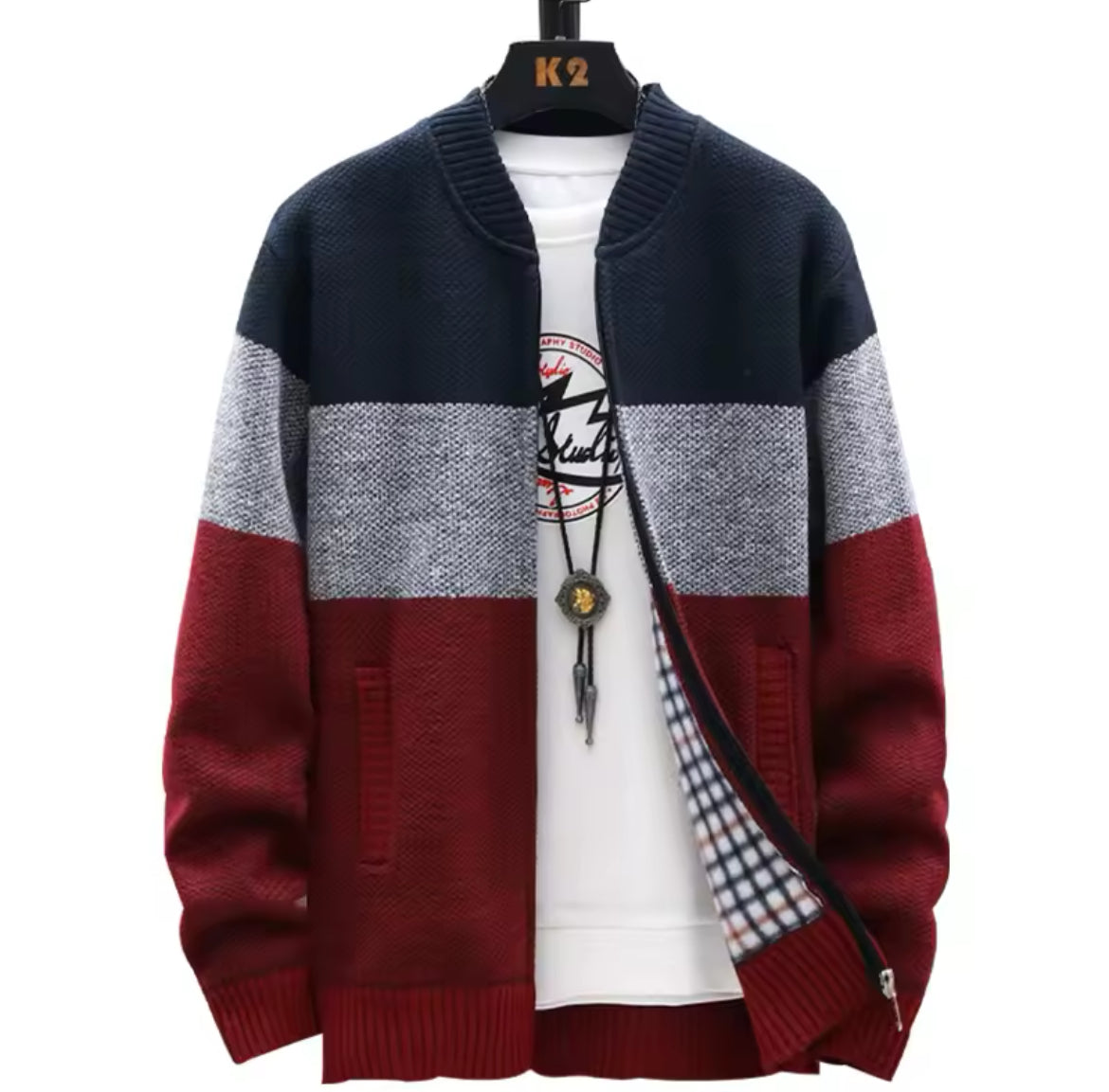 “Javier” Contrast Striped Men’s Cardigan