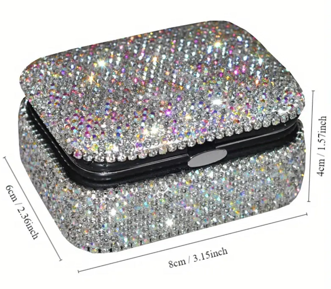 1pc Artificial Diamond Small Jewelry Box, Portable Makeup Storage Box