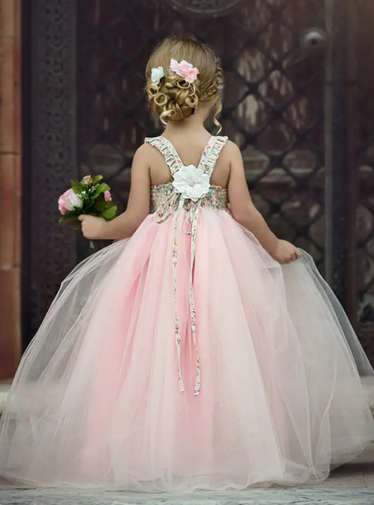 Girls ‘Pink Tulle & Flowers’  Floral Princess Dress